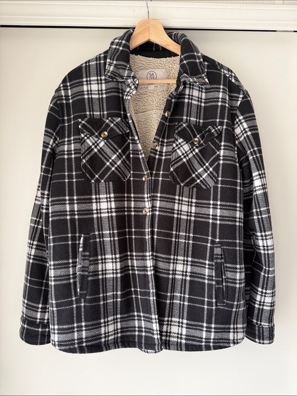 Sage Black & White Plaid Sherpa Jacket